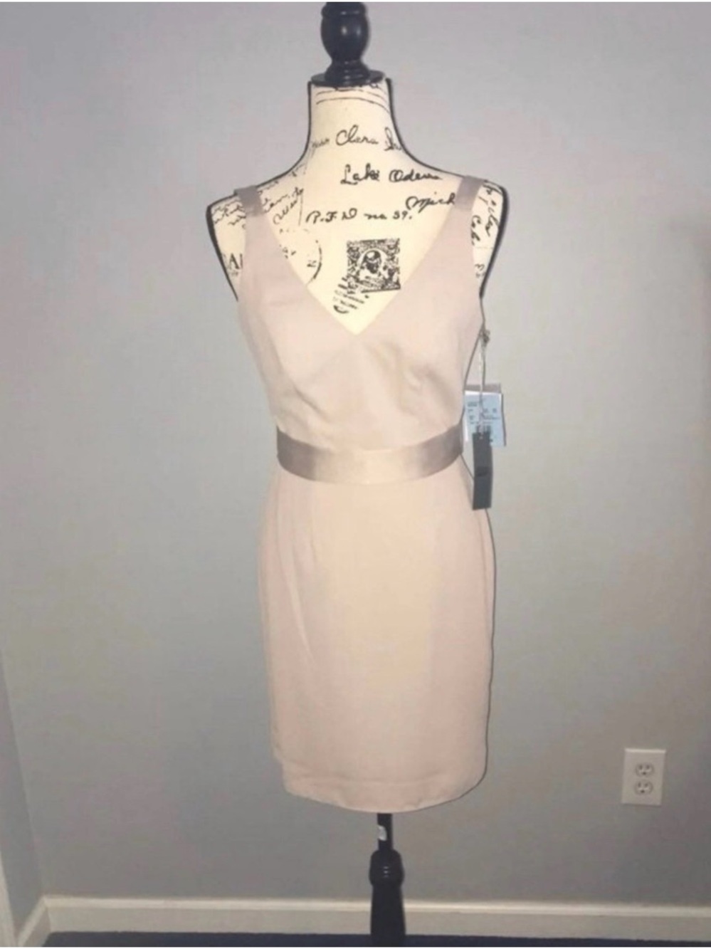 NWT Vera Wang Sleeveless V-Neck Blush Sheath Dress with Satin Waist​
